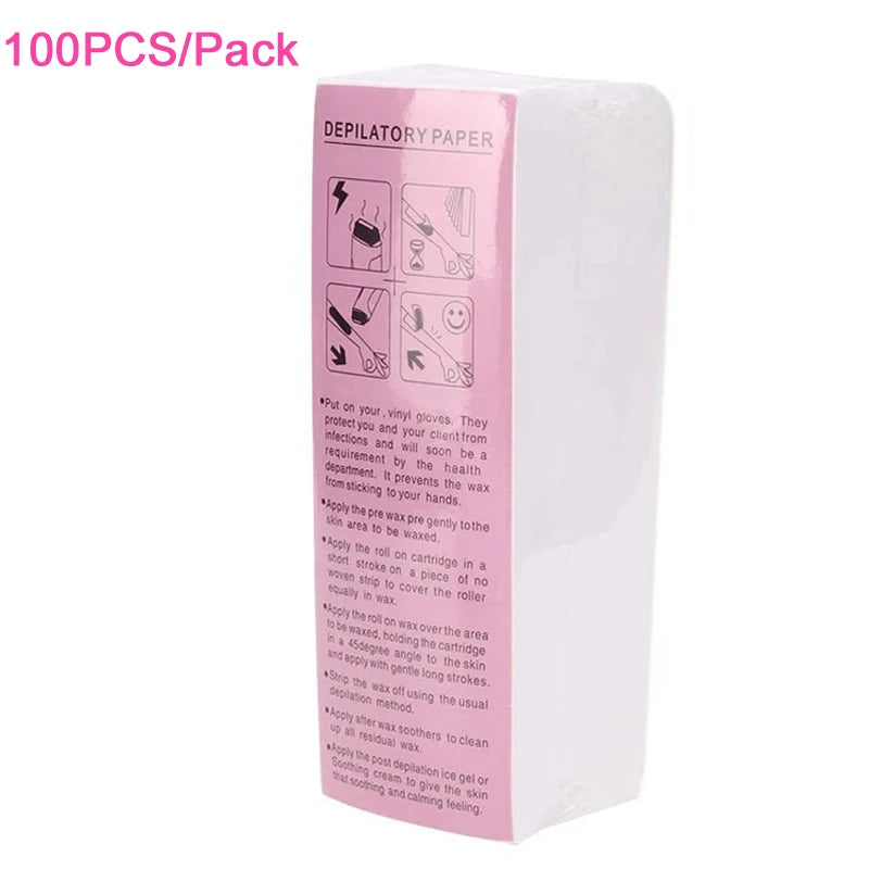 20Pcs/100Pcs Hair Removal Wax Paper Nonwoven Cloth Body Leg Arm Wax Band Hair Removal Epilator Depilation Strip Waxing Tape Roll