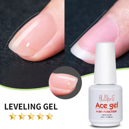 AWStorG 15ML Ace Gel 9-in-1 Nail Glue Gel Nail Polish Thickness Transparent Semi Permanent Function UV Gel Soak Off Nail Art