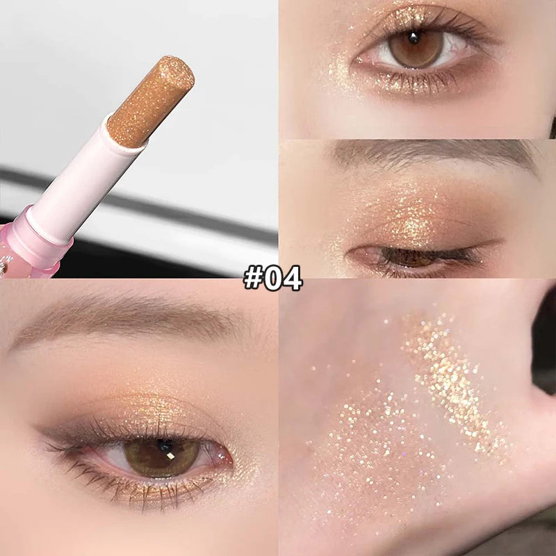 8 Colors Pearlescent Jelly Eyeshadow Stick Shimmer Brightening Highlighter Shadow Stick Waterproof Lasting Eyeshadow Makeup