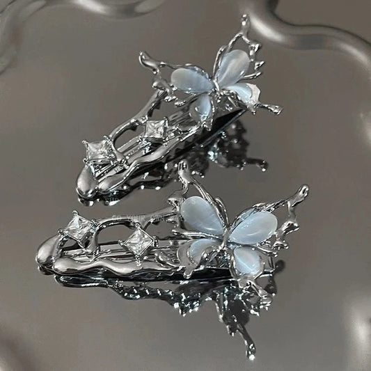 Y2K Silver Metal Butterfly Hairpins Women Stars Side Bangs Barrettes Seamless Duckbill Hairs Clips Girls Hair Accessoires