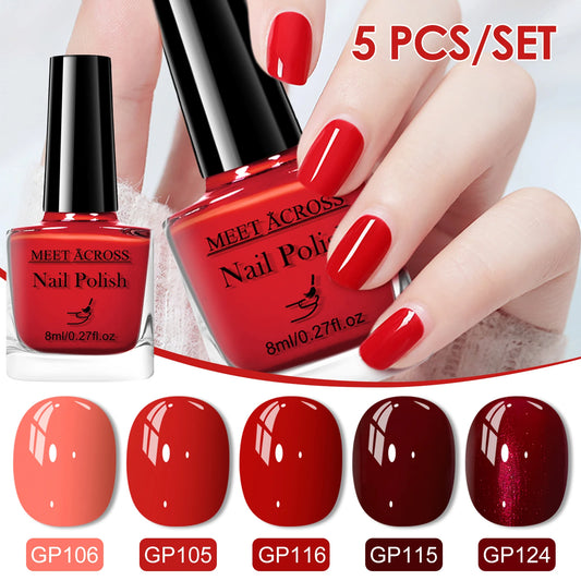 5pcs/set 8ml Water-Based Nail Polish Long Lasting Quick Drying No Need of Lamp to Cure Nail Supplies Vernis for Nails Manicure
