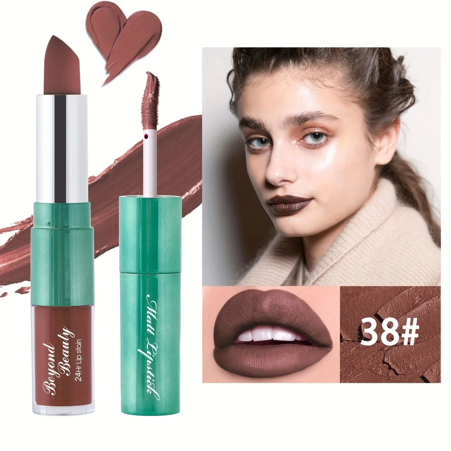 Dual Head Matte Velvety Finish Lipstick, Long Wear High Pigmented Not Sticky Cup Lip Gloss, Lip Stick + Liquid 2 IN 1
