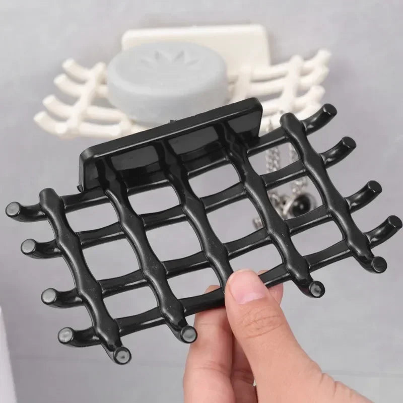 1Pc Wall Mounted Soap Bar Holder For Shower Self Adhesive Drain Soap Dish With Hooks Bathroom Kitchen Storage Rack Keep Soap Dry