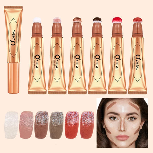 OCHEAL 6-color Face Liquid Blusher Cream Facial Cheek Eye Press Brush Head Highlighter Powder Blusher Contouring Makeup Cosmetic