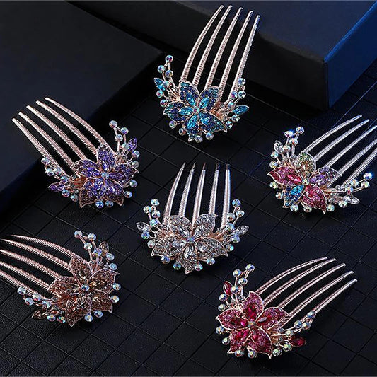 Vintage Crystal Flower Hair Clips Korean Style Fashion Pearl Rhinestone Hair Combs Shiny Hairpins For Women Hair Accessories