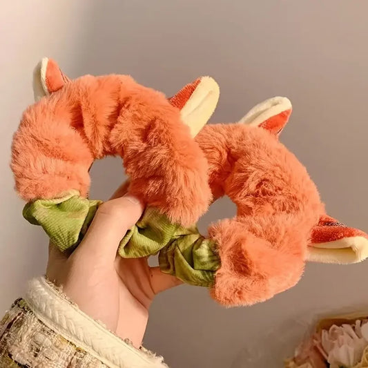 2Pcs Kawaii Fluffy Bunny Fox Hair Tie Scrunchies Cartoon Animal Theme Ear Hair Rope For Girls Women Party Daily Hair Accessories