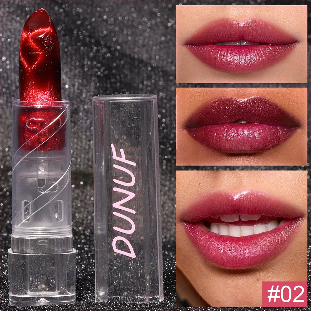 Moisturizing Cat Eye Lipstick Mirror Glitter Metallic Lipstick Diamond Pink Pearl Sparkling Lip Gloss Color Changing Lips Makeup