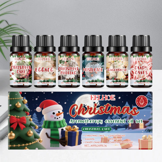 Christmas Aromatherapy Essential Oil Set Long Lasting Fragrance 6 Holiday Scents Festive Scents & Relaxing Atmosphere 6x10ml
