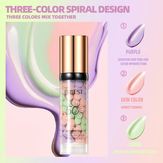 Qibest Three Color Press Release Cream Concealer Isolate Makeup Facial Base Brightening Cream Liquid Concealer Face Primer