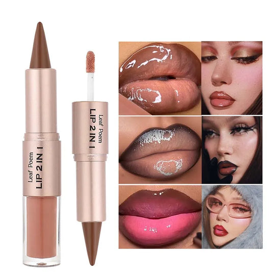Brown Matte Lip Liner Lipstick Pencil Outlines Lip Contours 2-in-1 Mirror Glass Nude Brown Lip Gloss Makeup Waterproof Non Stick