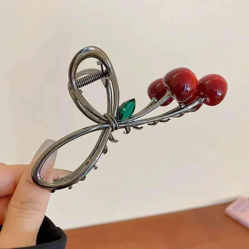 Women Elegant Cherry Hair Claw Grab Clips Bow Hairpins Korean Fashion Barrettes Girls Ponytail Shark Clip Hair Accessories