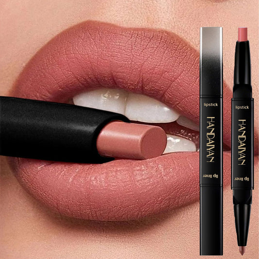 2 In 1 Matte Lipstick Pencil Double Head Lip Liner Pen Red Nude Long Lasting Waterproof Lady Charming Lip Pencil Makeup Tools