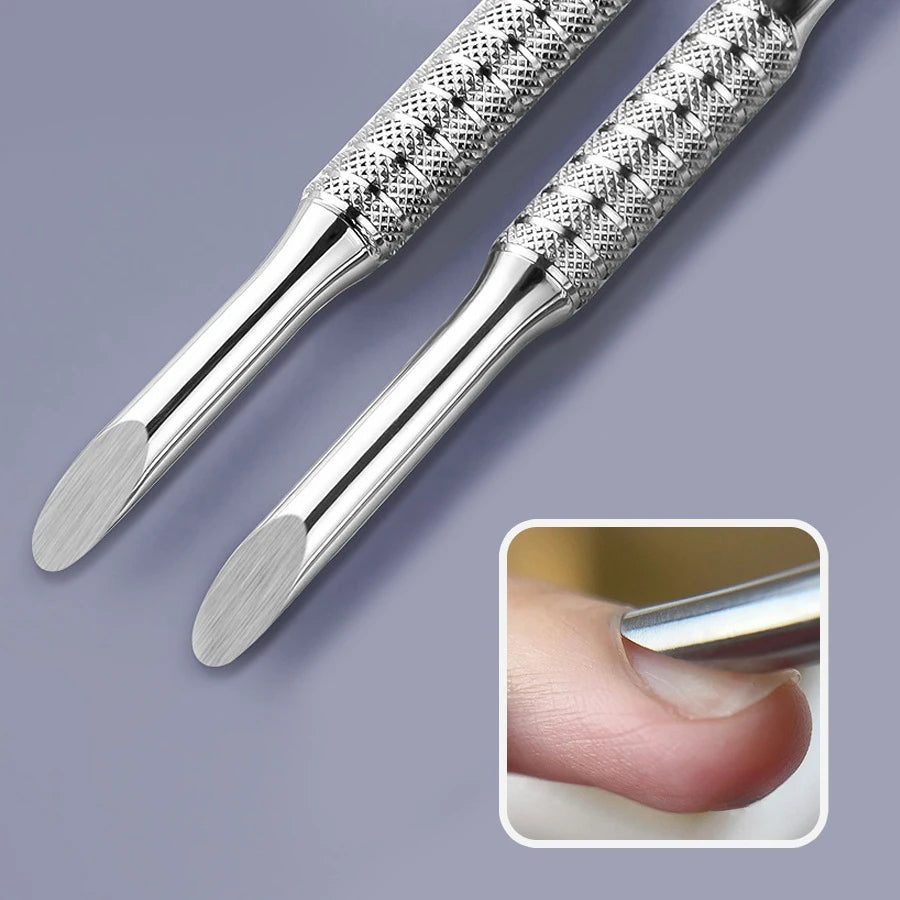 Double-Head Angled Hoof Cuticle Pusher Stainless Steel Bevel Nail Art Manicure Stick for Personal Hygiene And Grooming