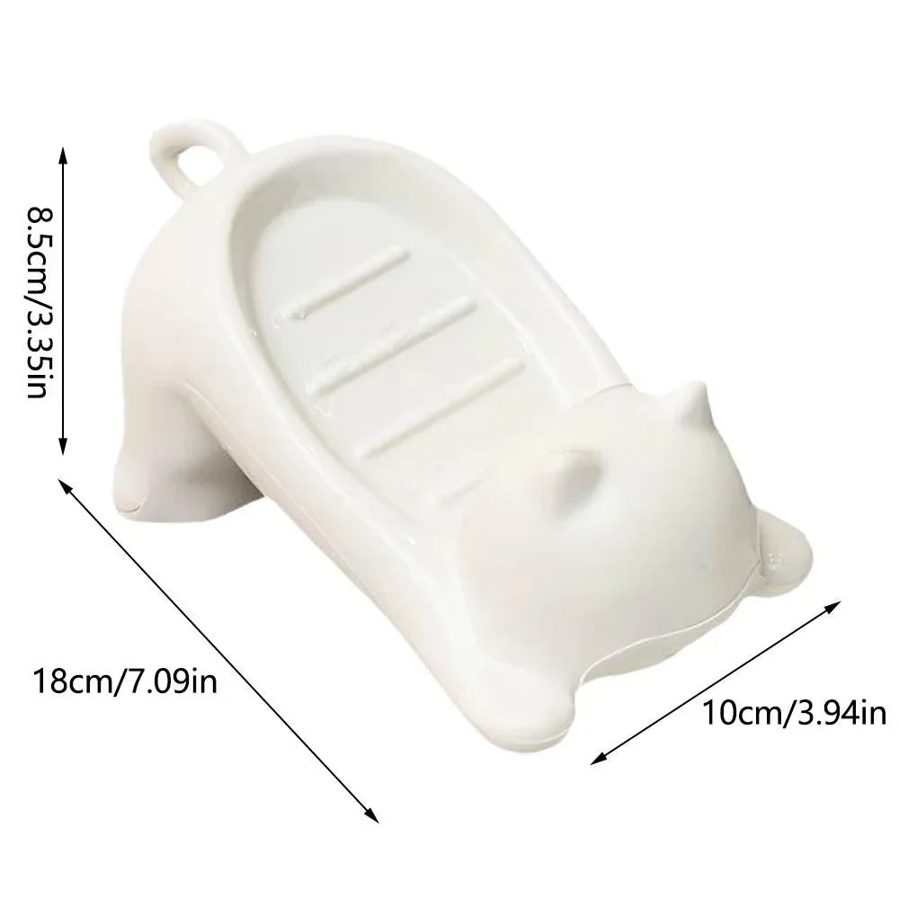 Decorative Plastic Soap Holder with Drainage, Cute Cartoon Cat Soap Dish for Bathroom, Ideal Storage for Soap and Sponges