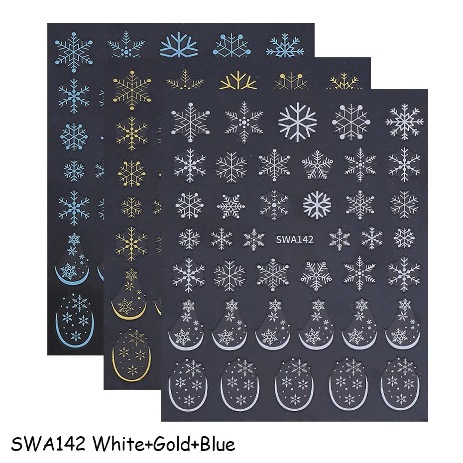 3/6pcs Christmas Nail Art Stickers 3D Snowflake Bow French Line Design Decals DIY Self-Adhesive New Year Manicure Decoration