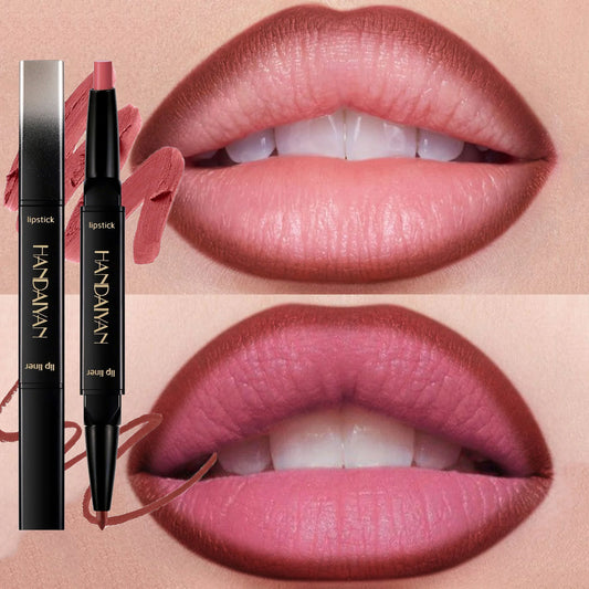 2 In 1 Matte Lipstick Pencil Double Head Lip Liner Pen Red Nude Long Lasting Waterproof Lady Charming Lip Pencil Makeup Tools