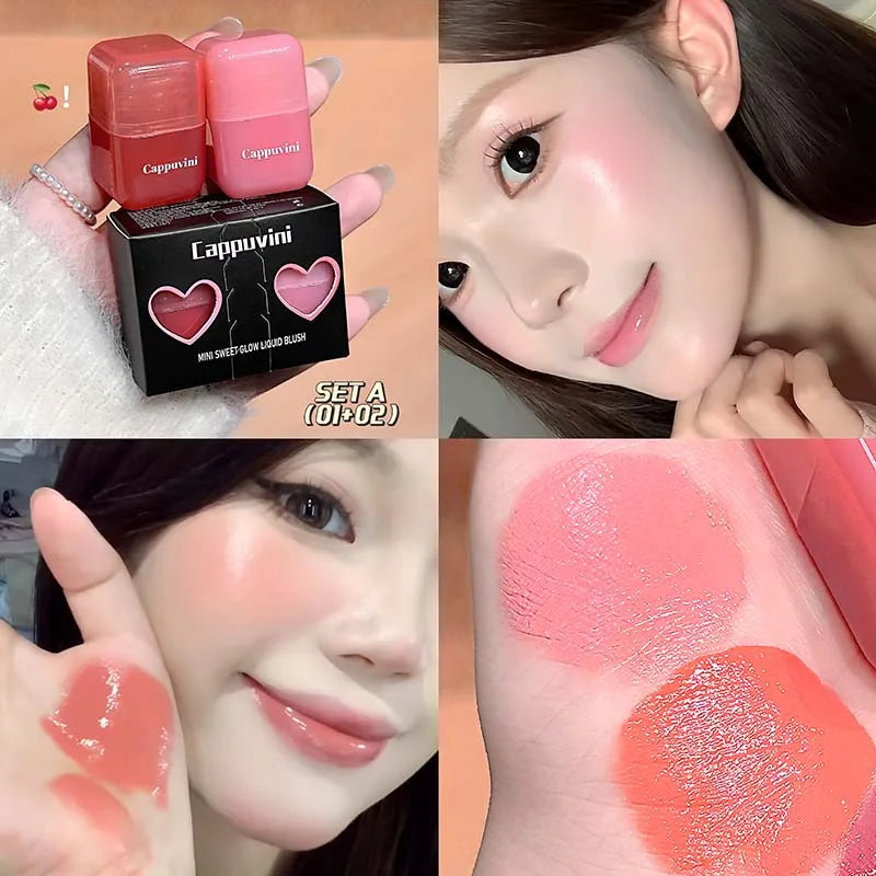 1/2Pcs Mini Sweet Monochrome Liquid Blusher Moisturizing Mirror Blush Liquid Brightening Natural Rouge Korean Cosmetic Makeup