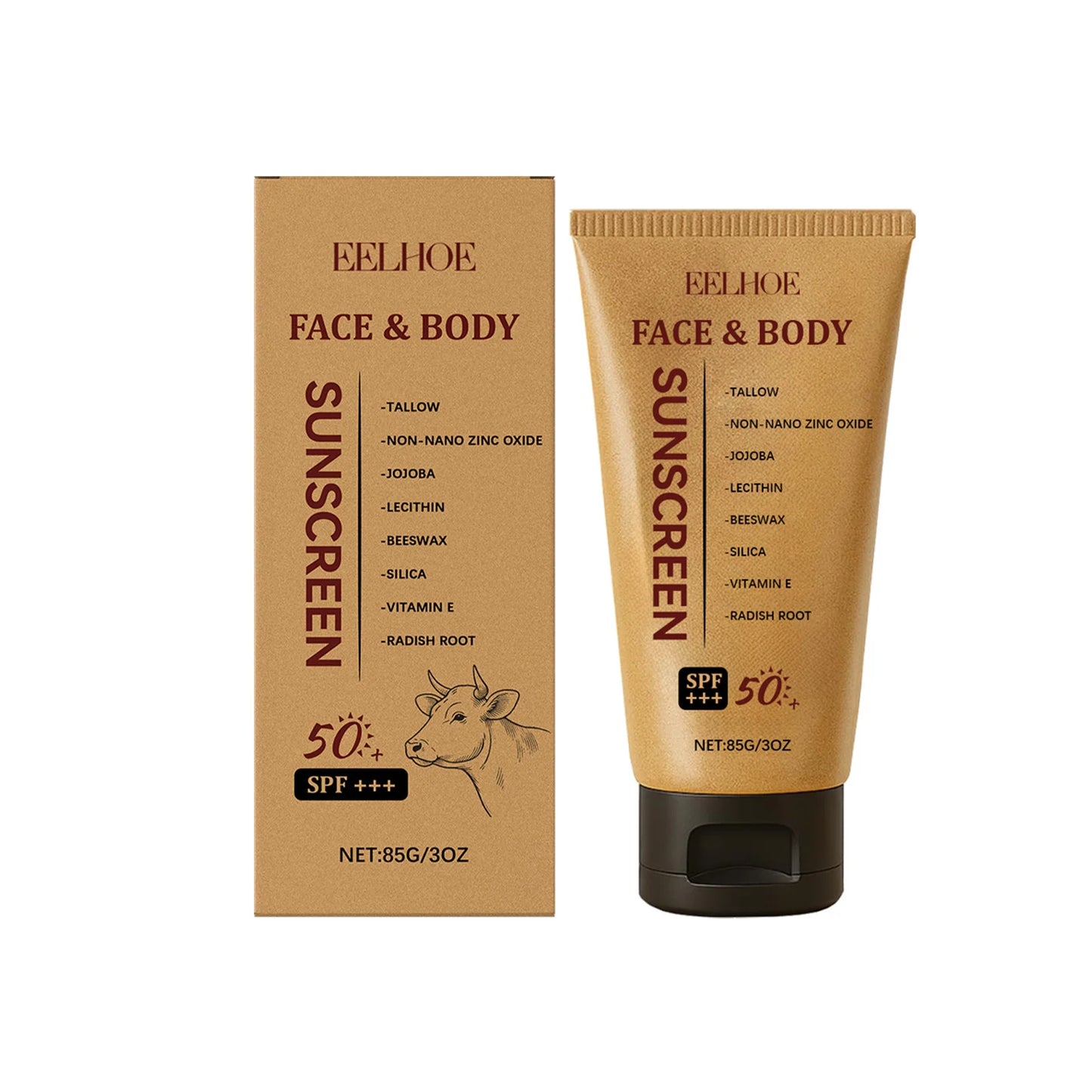 Beef Tallow Sunscreen Spf 50 Anti Sunburn UV Protection Cream Moisturizing Face Body Sunblock Matte Lightweight Non-Greasy 