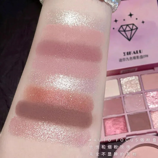 DIKALU Spring And Summer New Eyeshadow Palette Oh Rosy Nine Palace Grid Auto Focus Low Saturation Smoke Powder Rose Plate