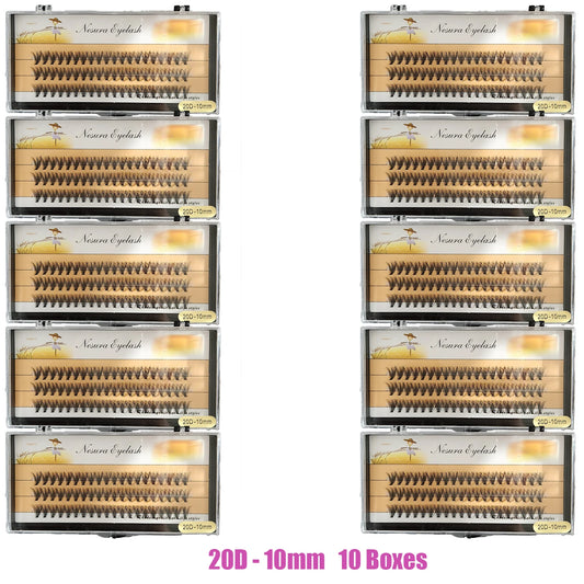 Sackvis10pcs/lot Cluster Eyelashes 3 Rows 10D/20D/30D/40D Natural Style Individual Eyelash Bundles Handmade Supplier