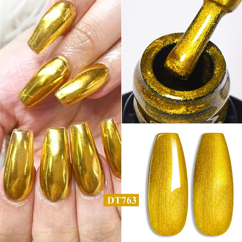 MEET ACROSS 7ml Red Metallic Gel Nail Polish Gold Silver Mirror Nail Art Varnish Glitter Sparkly Semi Permanent Soak Off UV Gel