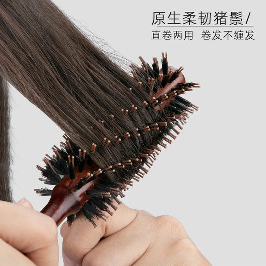 Boar Bristle Round Hair Brush Set Nylon Pin Wooden Handle for Straightening Curling Volumizing Detangling Salon Styling Tools