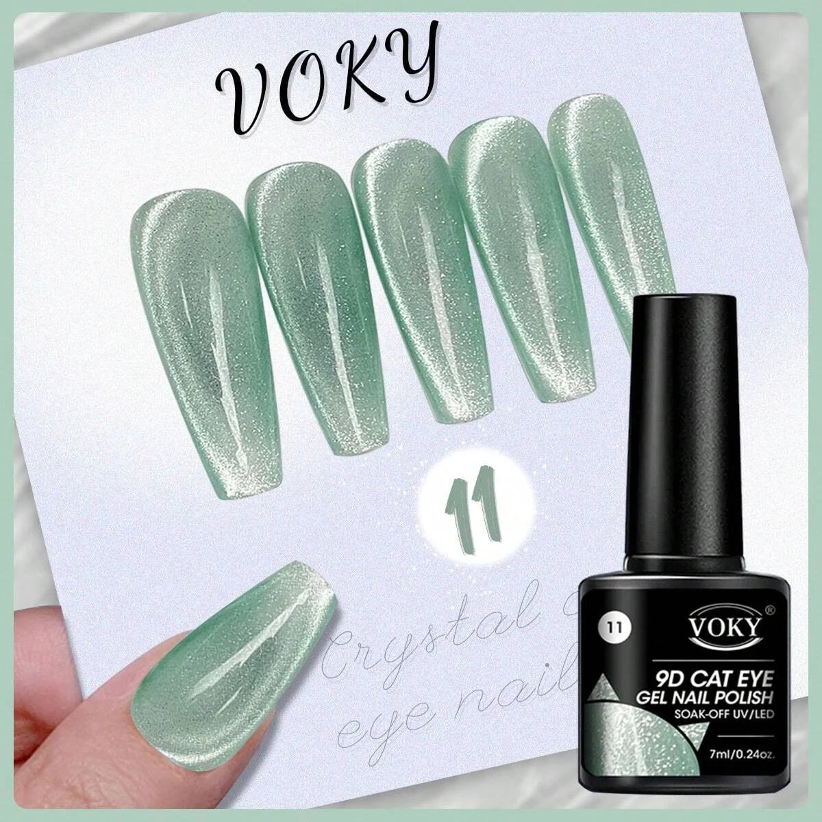 VOKY 7ML Crystal Stone Cat Eye Gel Nail Polish UV/LED Shiny Wide Cat Eye Gel, Classic Holographic Glitter Milky Way Color UV Gel