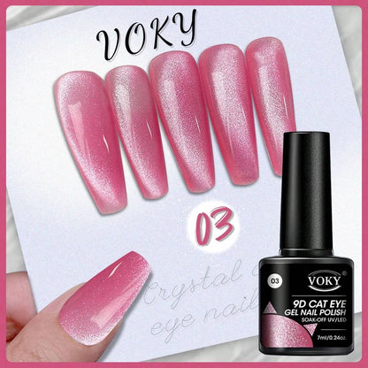 VOKY 7ML Crystal Stone Cat Eye Gel Nail Polish UV/LED Shiny Wide Cat Eye Gel, Classic Holographic Glitter Milky Way Color UV Gel