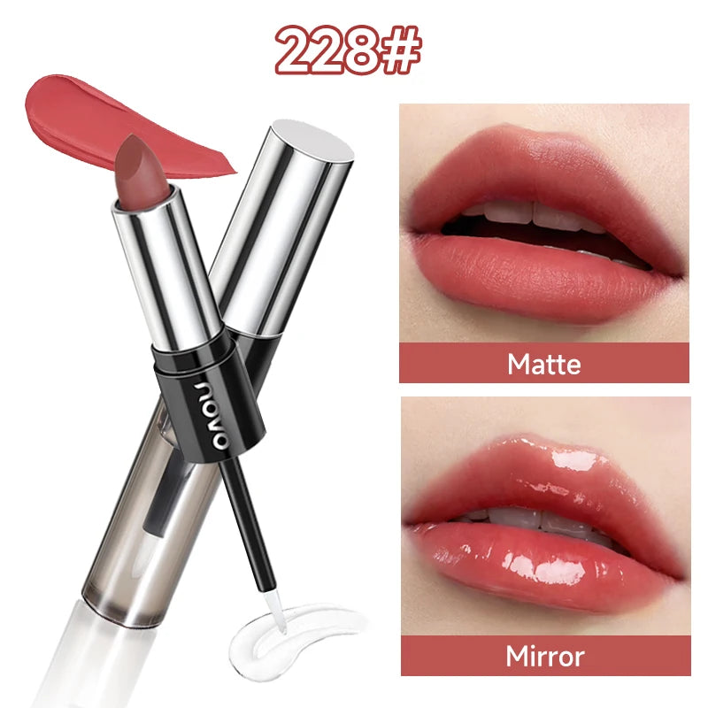 2 In 1 Dual Ended Moisturizing Lipstick & Lip Gloss,Waterproof Proof Lipstick Sealer,Matte & Mirror,Long Lasting,Non-Stick Cup