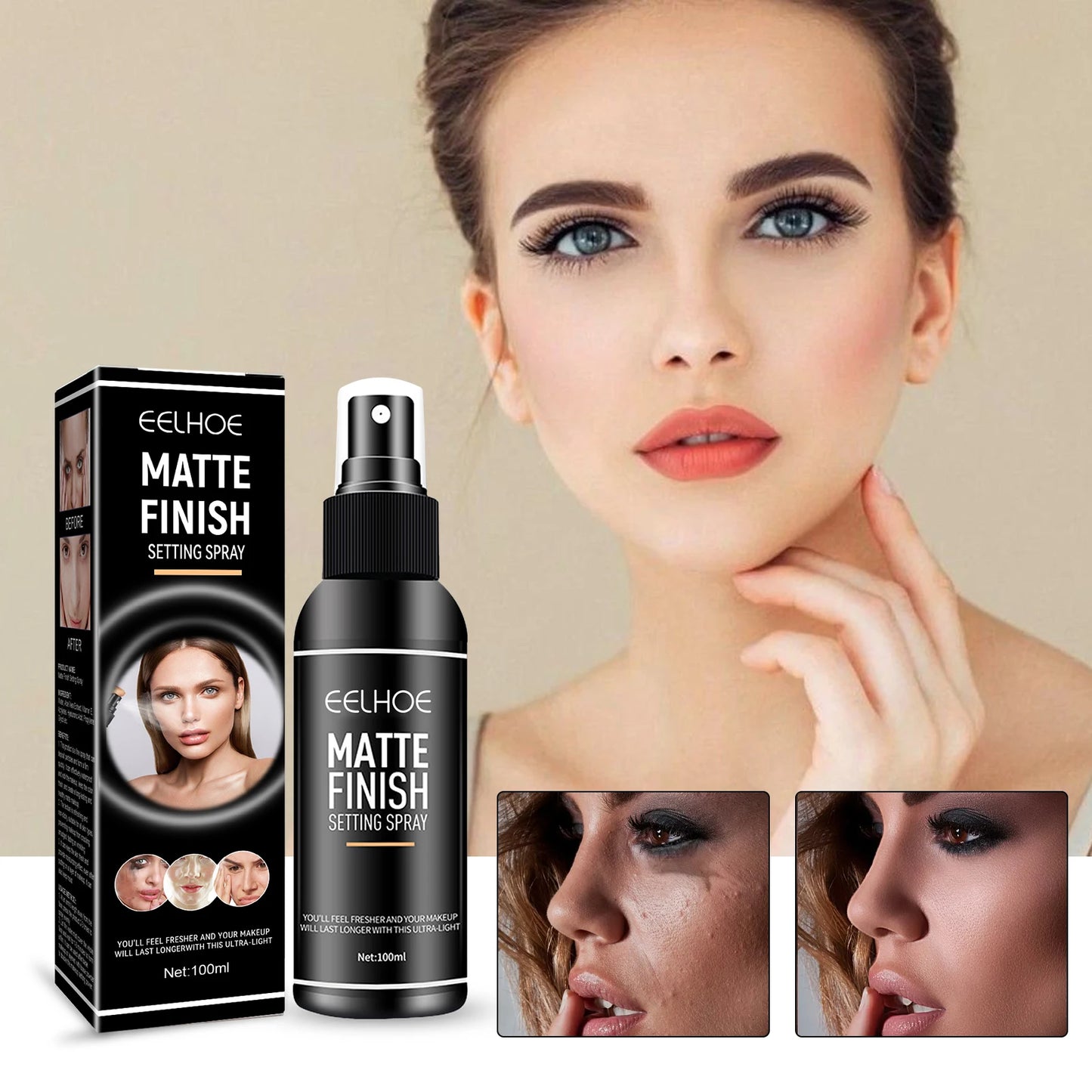 EELHOE Matte Makeup Setting Spray Oil Control Long-lasting Waterproof Refreshing Non-sticky Lock Matte Finish Setting Spray