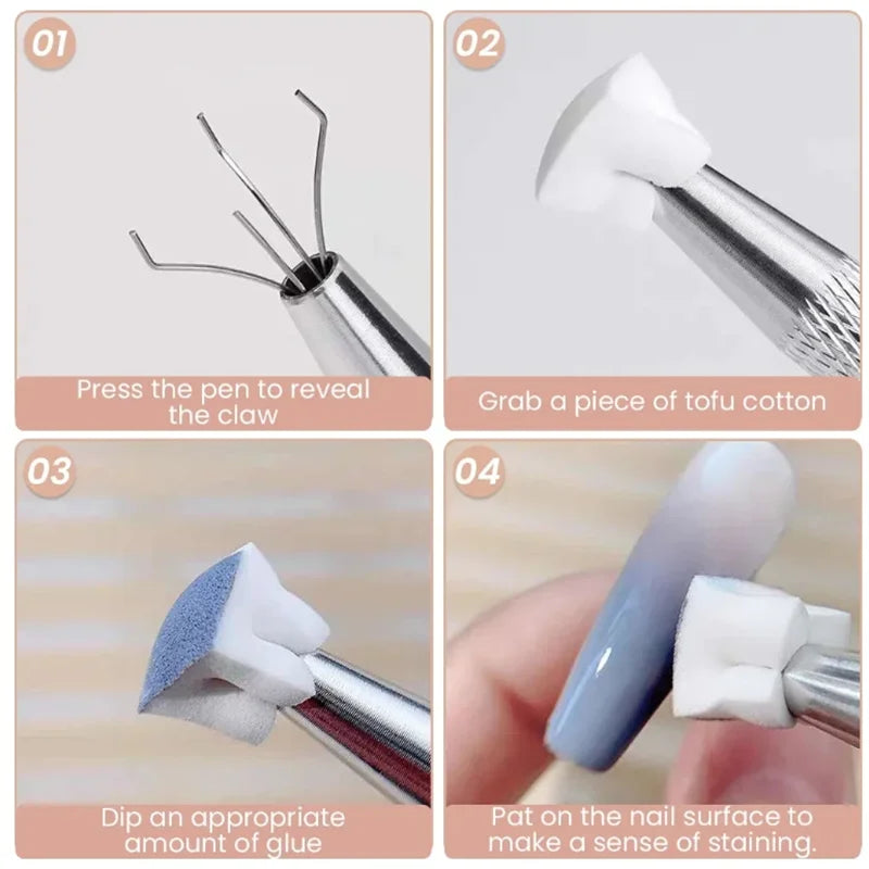 50pcs Sponge Gradient Nail Art Stamper Tools Gel Polish Color Gradient Brush Glitter Powder Dotting Pen For Manicure Tools