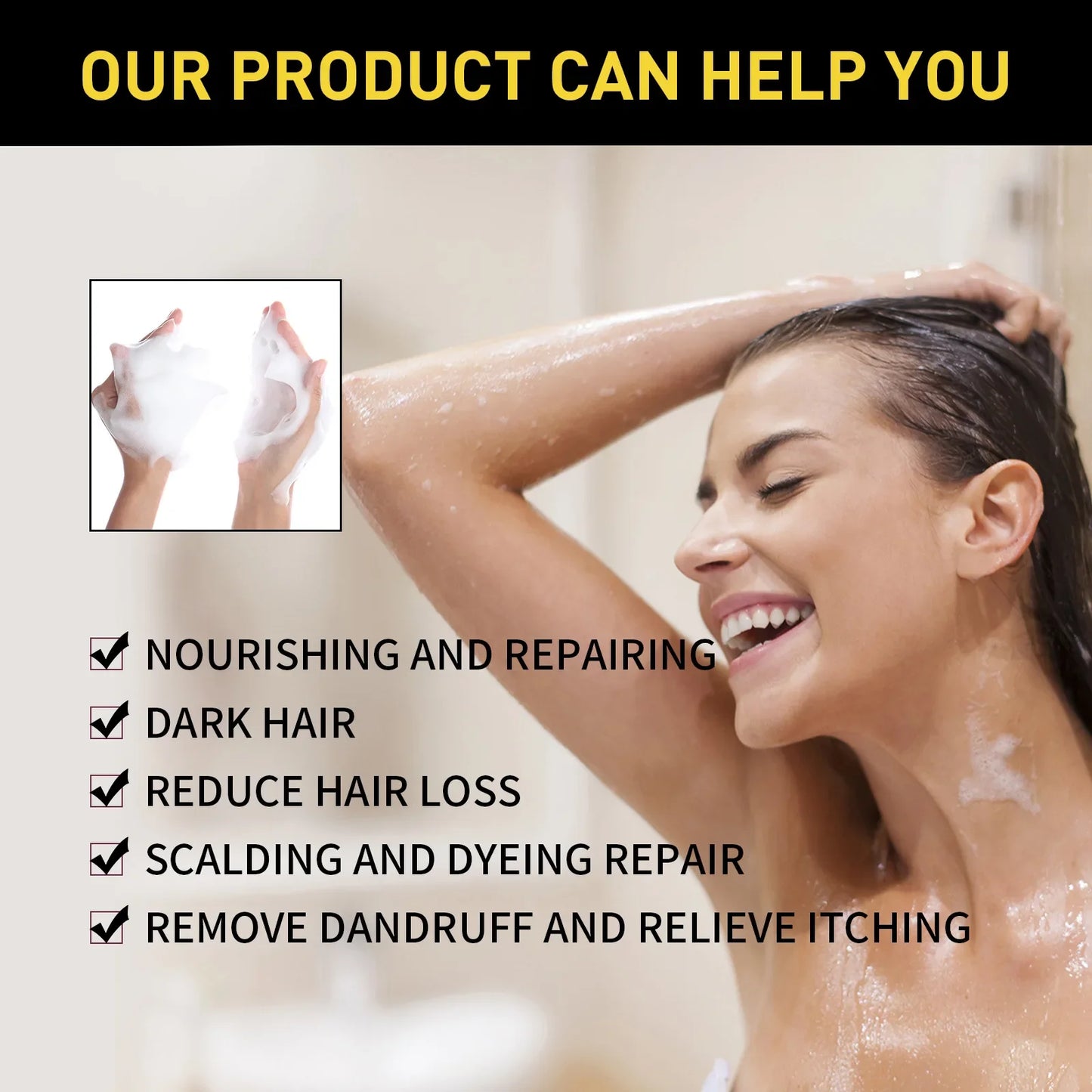 EELHOE 3-in-1 Hair Dye Shampoo to Darken Hair Cleaning Hair Color Shampoo Polygonum Multiflorum Growth of Hair Dye Shampoo 500ml