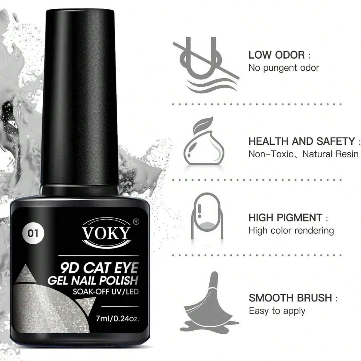 VOKY 7ML Crystal Stone Cat Eye Gel Nail Polish UV/LED Shiny Wide Cat Eye Gel, Classic Holographic Glitter Milky Way Color UV Gel
