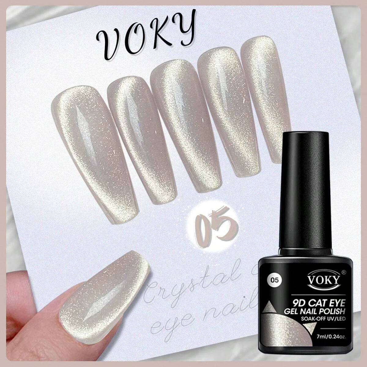 VOKY 7ML Crystal Stone Cat Eye Gel Nail Polish UV/LED Shiny Wide Cat Eye Gel, Classic Holographic Glitter Milky Way Color UV Gel