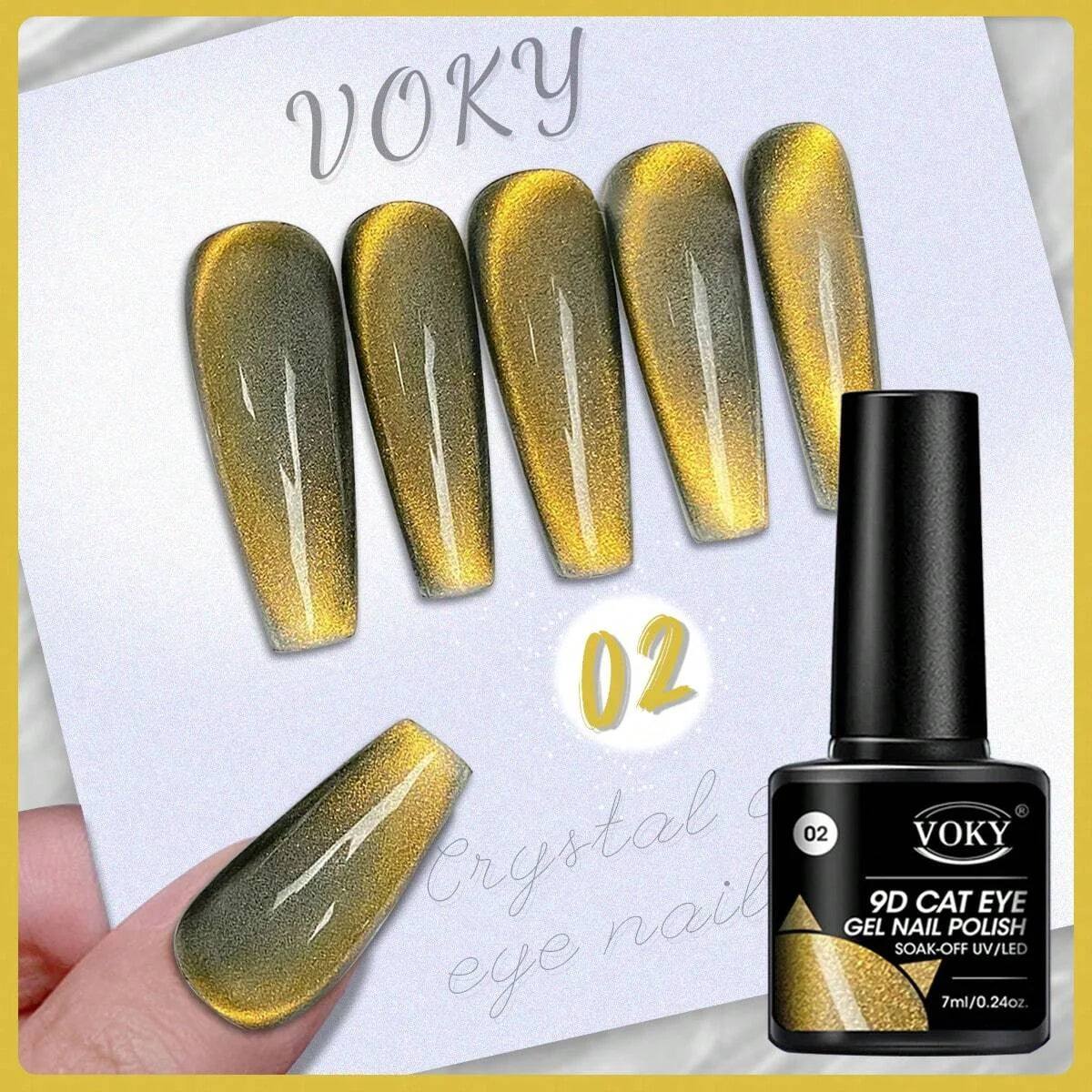 VOKY 7ML Crystal Stone Cat Eye Gel Nail Polish UV/LED Shiny Wide Cat Eye Gel, Classic Holographic Glitter Milky Way Color UV Gel