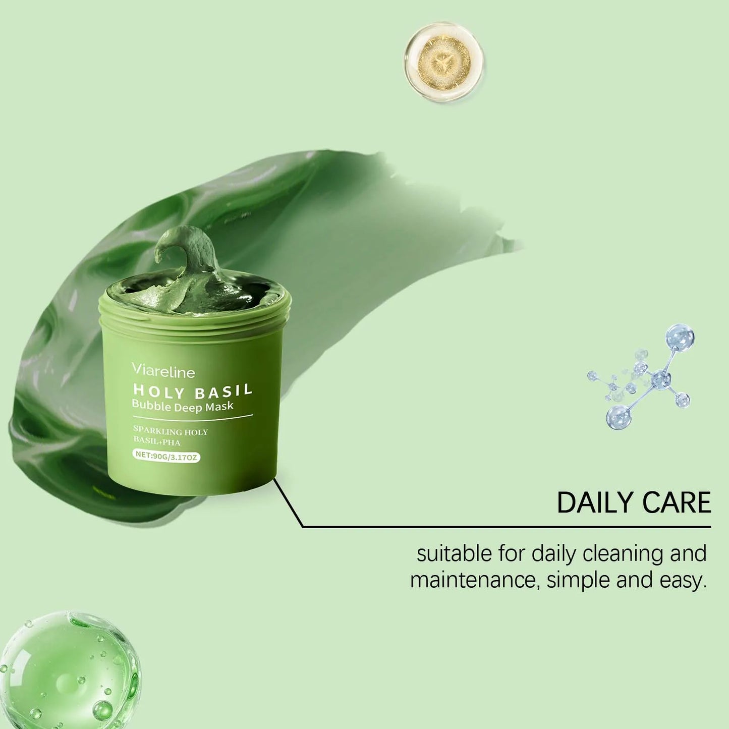 90g Holy Basil Bubble Face Deep Cleaning Clay Mask Remove Blackhead Moisturizing Oil Control Smoothing Softening Facial Mud Mask