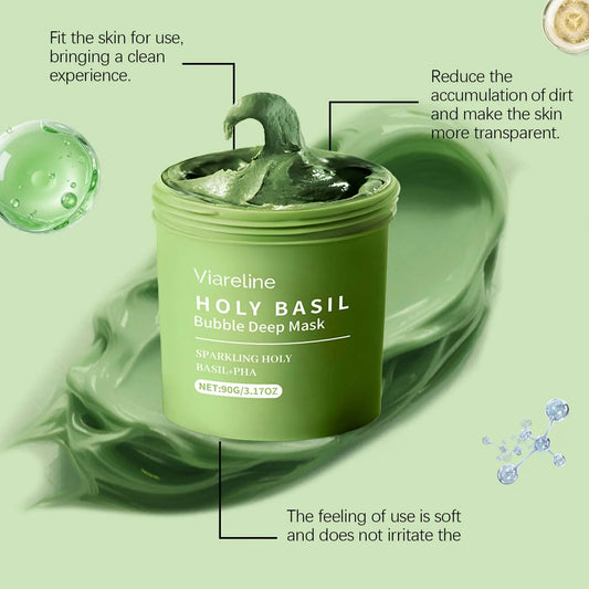 90g Holy Basil Bubble Face Deep Cleaning Clay Mask Remove Blackhead Moisturizing Oil Control Smoothing Softening Facial Mud Mask