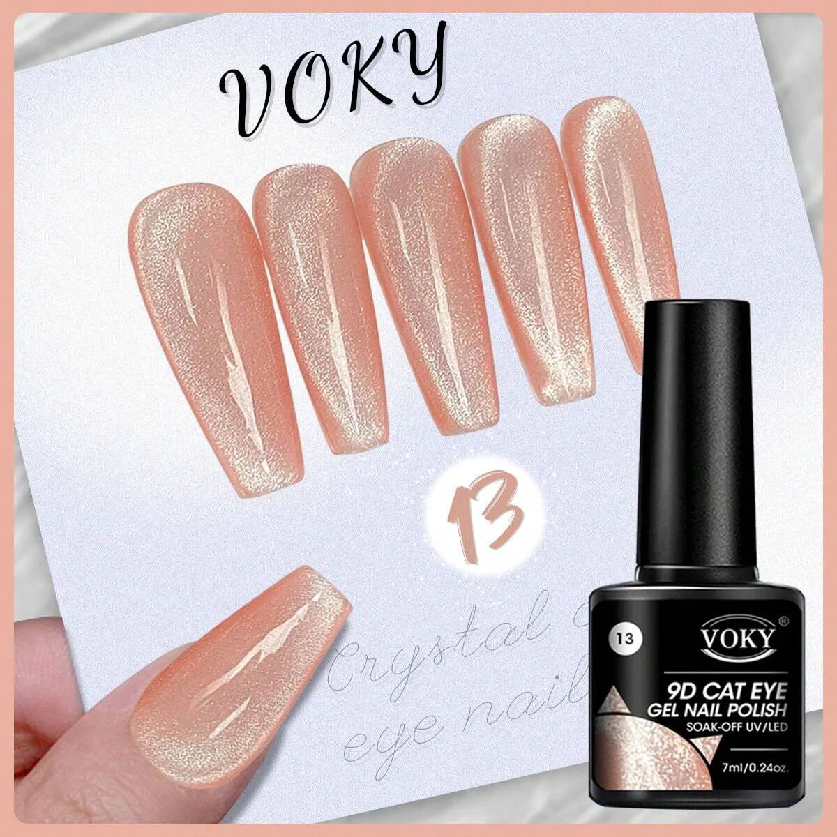 VOKY 7ML Crystal Stone Cat Eye Gel Nail Polish UV/LED Shiny Wide Cat Eye Gel, Classic Holographic Glitter Milky Way Color UV Gel