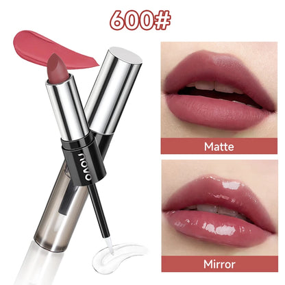 2 In 1 Dual Ended Moisturizing Lipstick & Lip Gloss,Waterproof Proof Lipstick Sealer,Matte & Mirror,Long Lasting,Non-Stick Cup