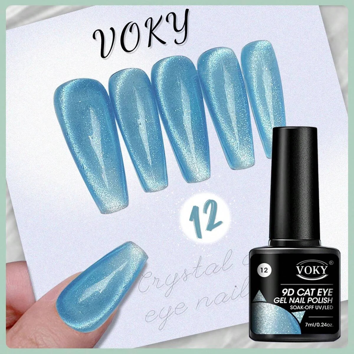 VOKY 7ML Crystal Stone Cat Eye Gel Nail Polish UV/LED Shiny Wide Cat Eye Gel, Classic Holographic Glitter Milky Way Color UV Gel