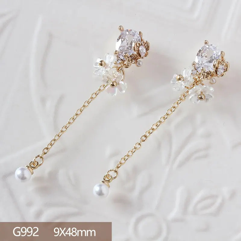 10pcs 3D Alloy Christmas Tree Bells Nail Art Zircon Pearl Metal Manicure Nails Accessories DIY Nail Decorations Supplies Charms
