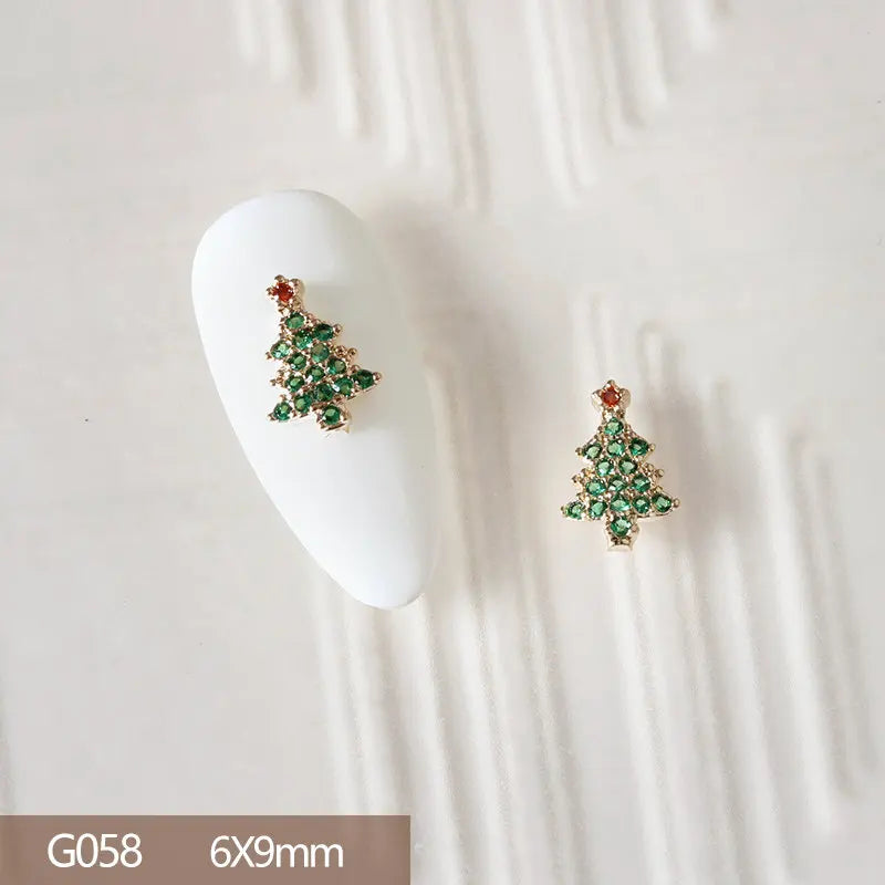 10pcs 3D Alloy Christmas Tree Bells Nail Art Zircon Pearl Metal Manicure Nails Accessories DIY Nail Decorations Supplies Charms