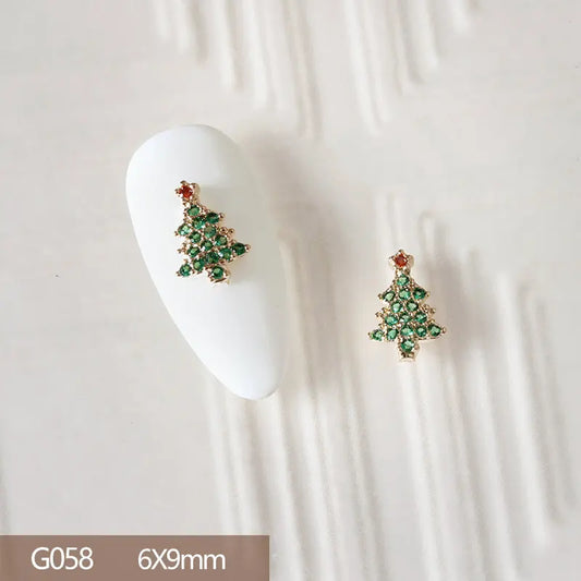 10pcs 3D Alloy Christmas Tree Bells Nail Art Zircon Pearl Metal Manicure Nails Accessories DIY Nail Decorations Supplies Charms