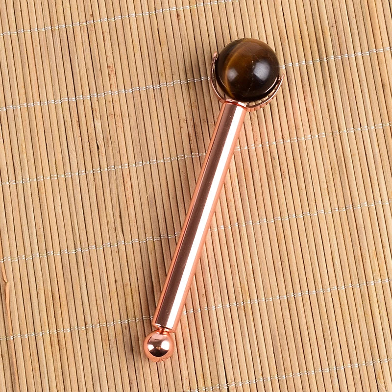 Natural Stone Facial Care Massage Roller Stainless Steel Wand Health Care Eye Head Massager Interchangeable Roller Head Tool