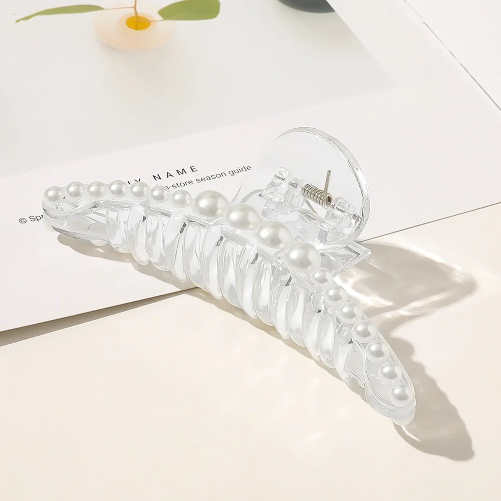 New Big Pearls Acrylic Hair Claw Clips Crab Hairpins Large Makeup Hair Styling Barrettes for Women Hair Accessories Bow Hairgrip
