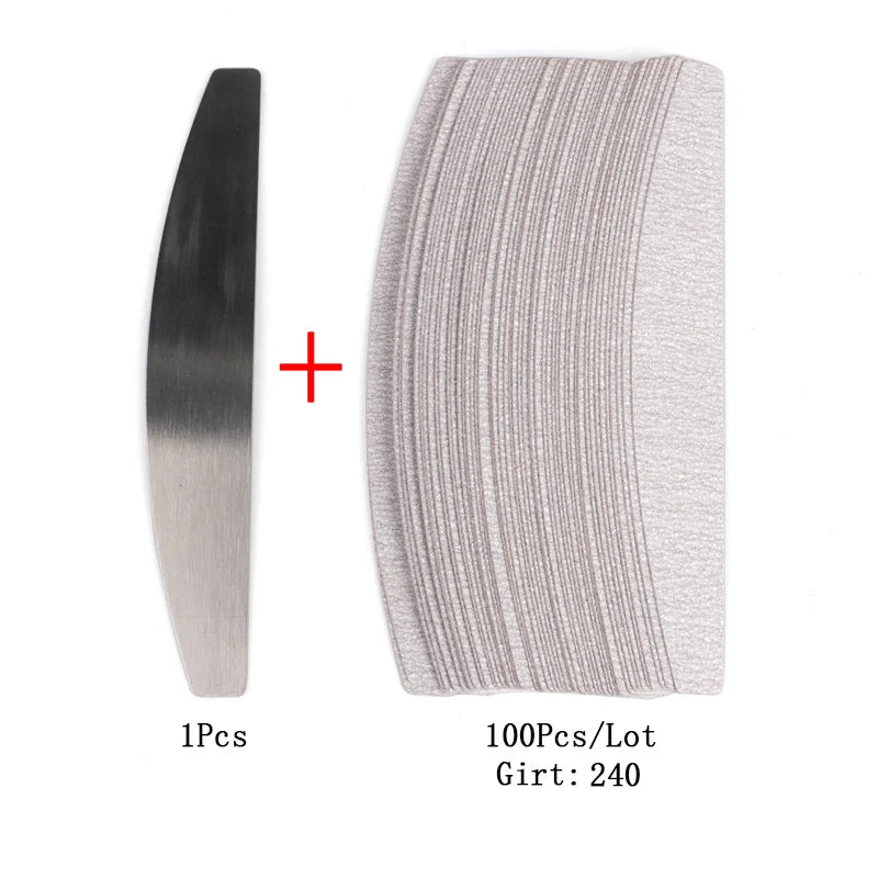 100Pcs Replacement  SandPaper Nail File With Metal Handle Removable  Buffer 100/180 Double-sided Strips Manicure Nail Art Files