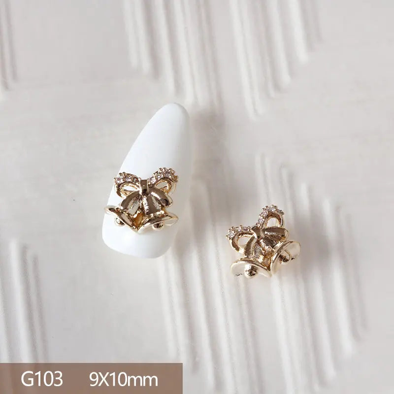 10pcs 3D Alloy Christmas Tree Bells Nail Art Zircon Pearl Metal Manicure Nails Accessories DIY Nail Decorations Supplies Charms
