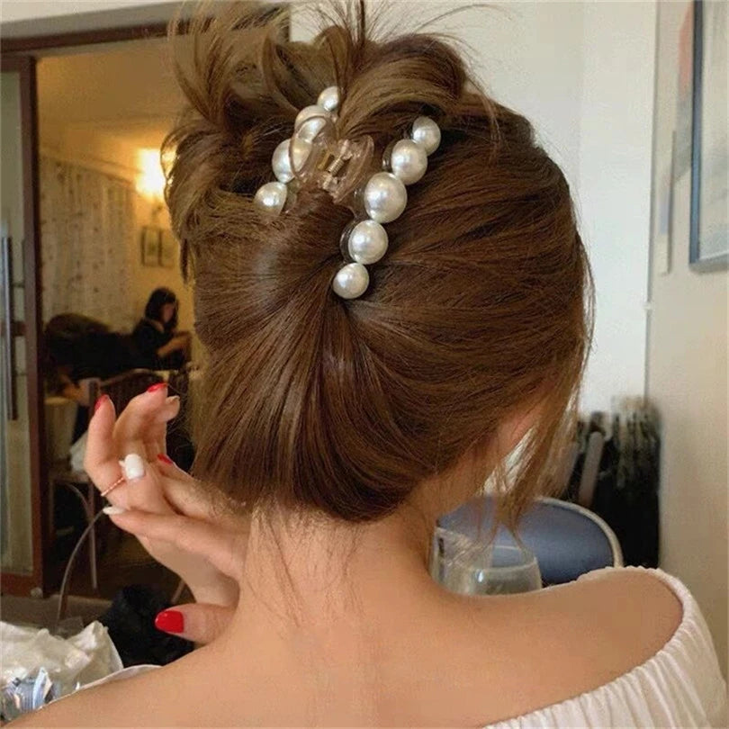New Big Pearls Acrylic Hair Claw Clips Crab Hairpins Large Makeup Hair Styling Barrettes for Women Hair Accessories Bow Hairgrip