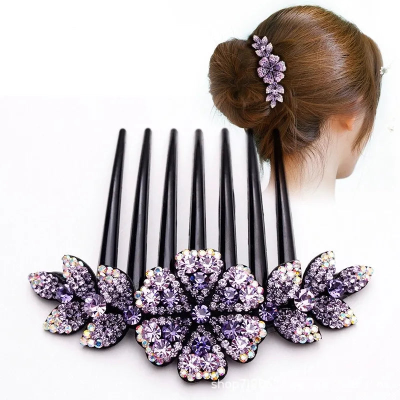 Crystal Rhinestones Flower Hair Combs Clip Vintage Hairpins Bridal Wedding Headdress Women Hair Accessories Disk Headwear Bnads