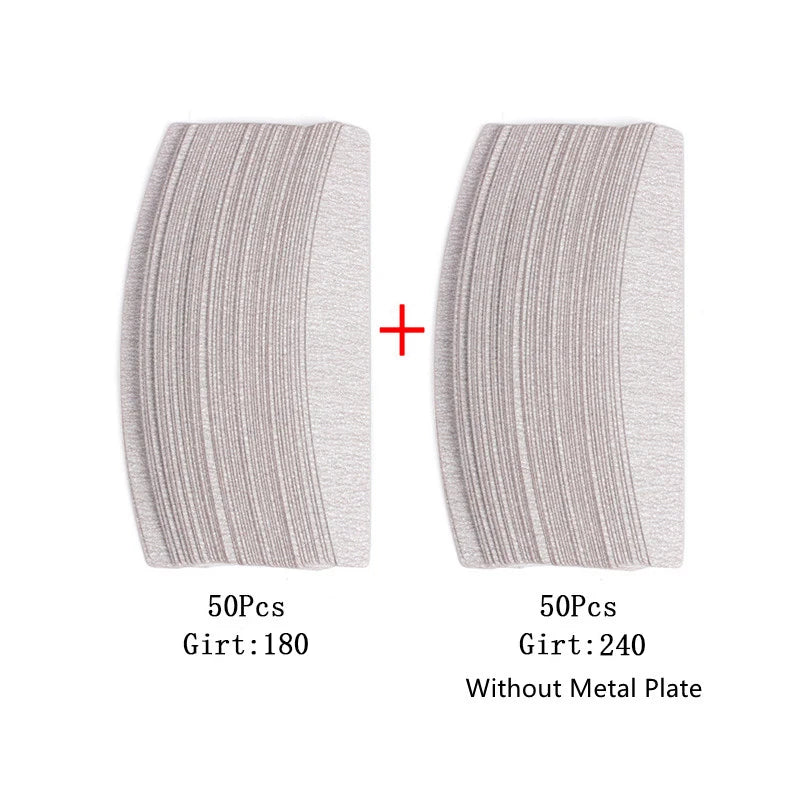 100Pcs Replacement  SandPaper Nail File With Metal Handle Removable  Buffer 100/180 Double-sided Strips Manicure Nail Art Files